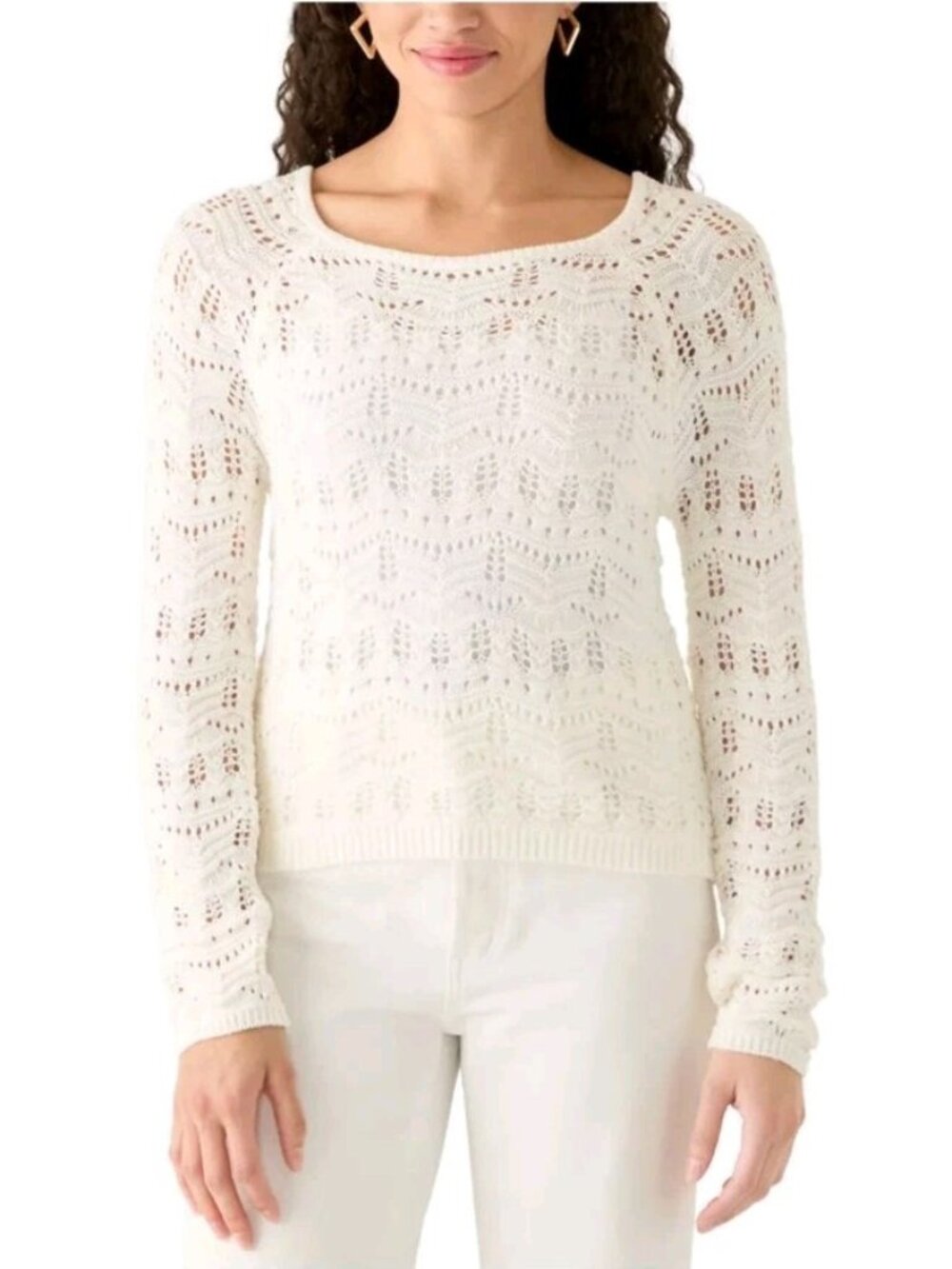 Pink Rose Long Sleeve Open Knit Tie Back Sweater Women's M NWT Cream